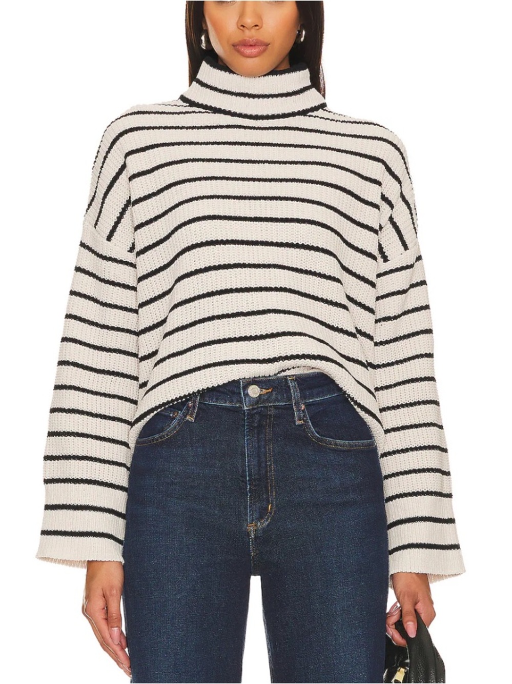 Revolve Sanctuary black and cream striped mock neck sweater
